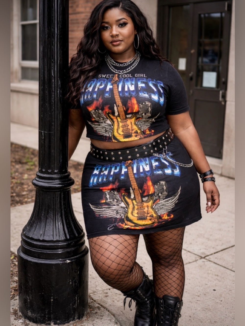 SHEIN Black Graphic Skirt Set